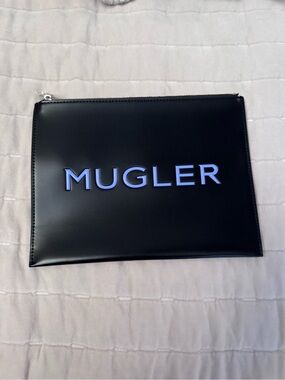 Mugler Black Pouch with Blue Raised Logo